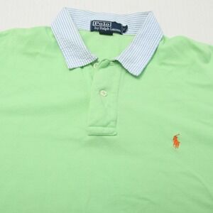 Ralph Lauren Polo Shirt Mens XL Green Blue Striped Seersucker Collar Pony Preppy